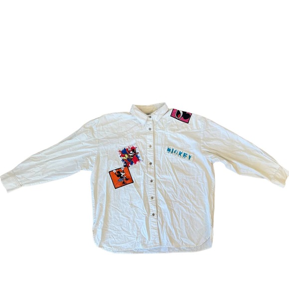 Mens RARE Vintage 90's‎ Mickey & Co Long Sleeve Button Down Patch SZ L READ - Picture 1 of 9